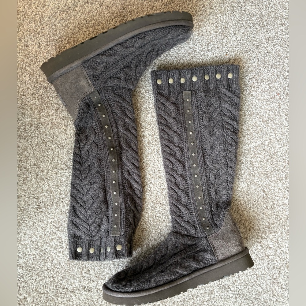 UGG Charcoal Cable Knit Knee-High Boots